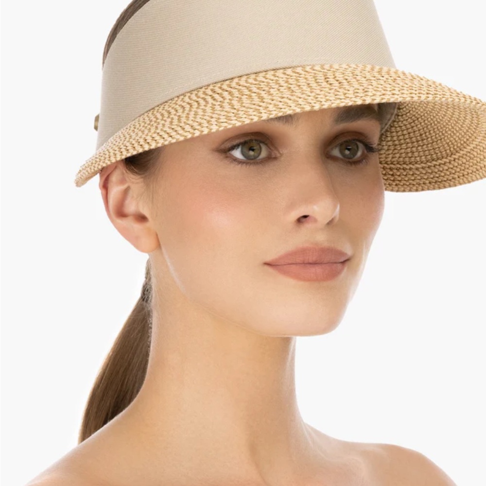 Eric Javits Cream and Tan Wide-Brimmed Champ Visor
